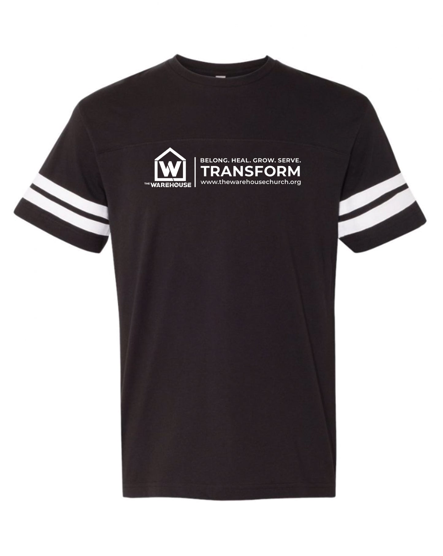 THE WAREHOUSE CHURCH | BLACK UNISEX FOOTBALL TEE | ARTWORK