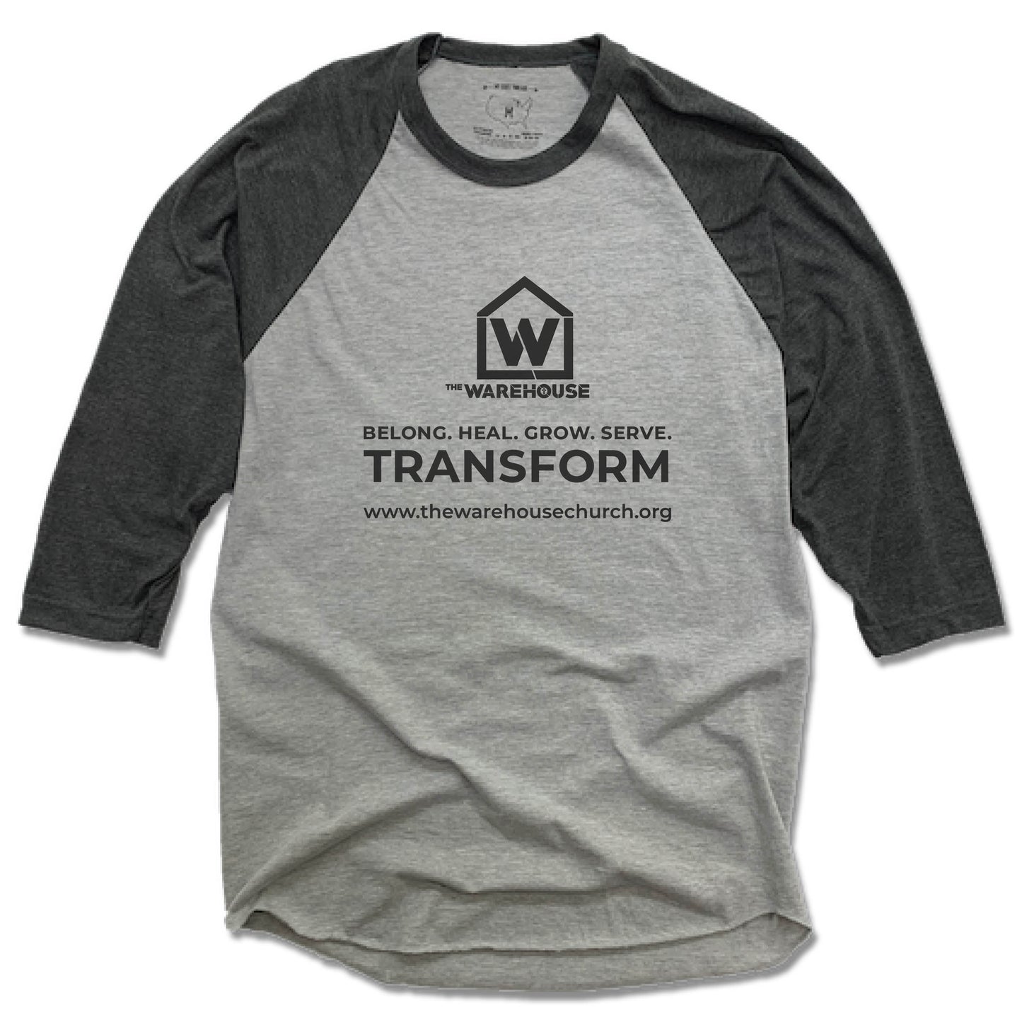 THE WAREHOUSE CHURCH | GRAY 3/4 SLEEVE | MONOGRAM BLACK