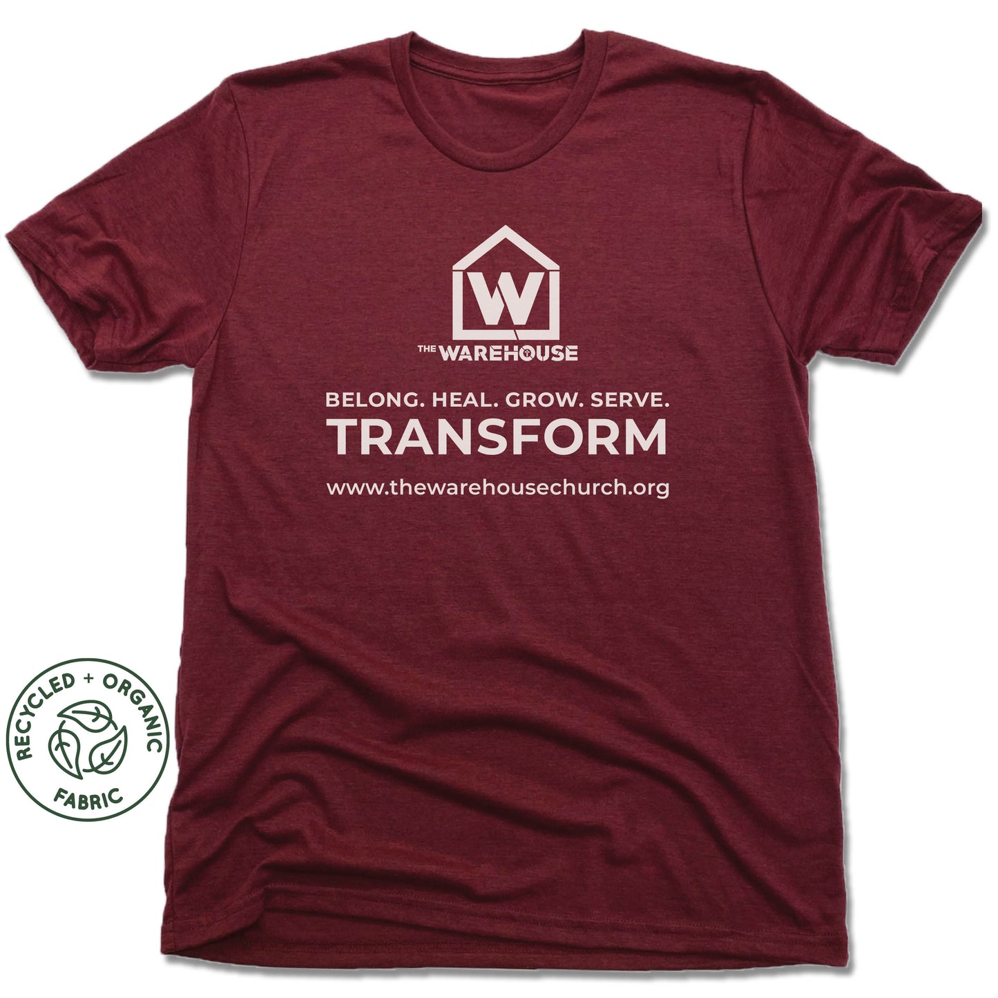 THE WAREHOUSE CHURCH | UNISEX VINO RED Recycled Tri-Blend