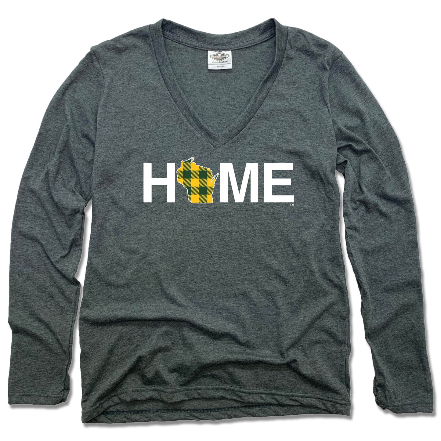 WISCONSIN LADIES' LONG SLEEVE TEE | HOME | PLAID GREEN/GOLD