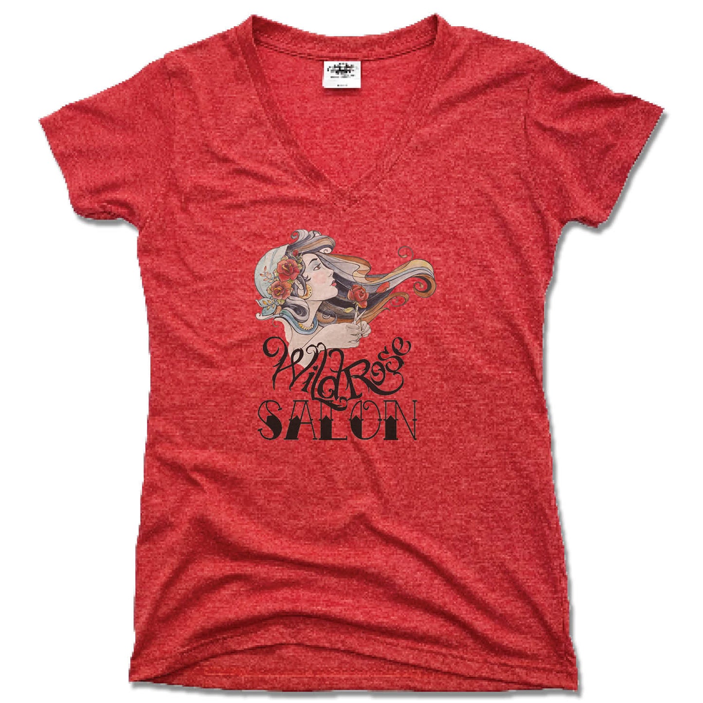 WILD ROSE SALON | LADIES RED V-NECK | WATERCOLOR