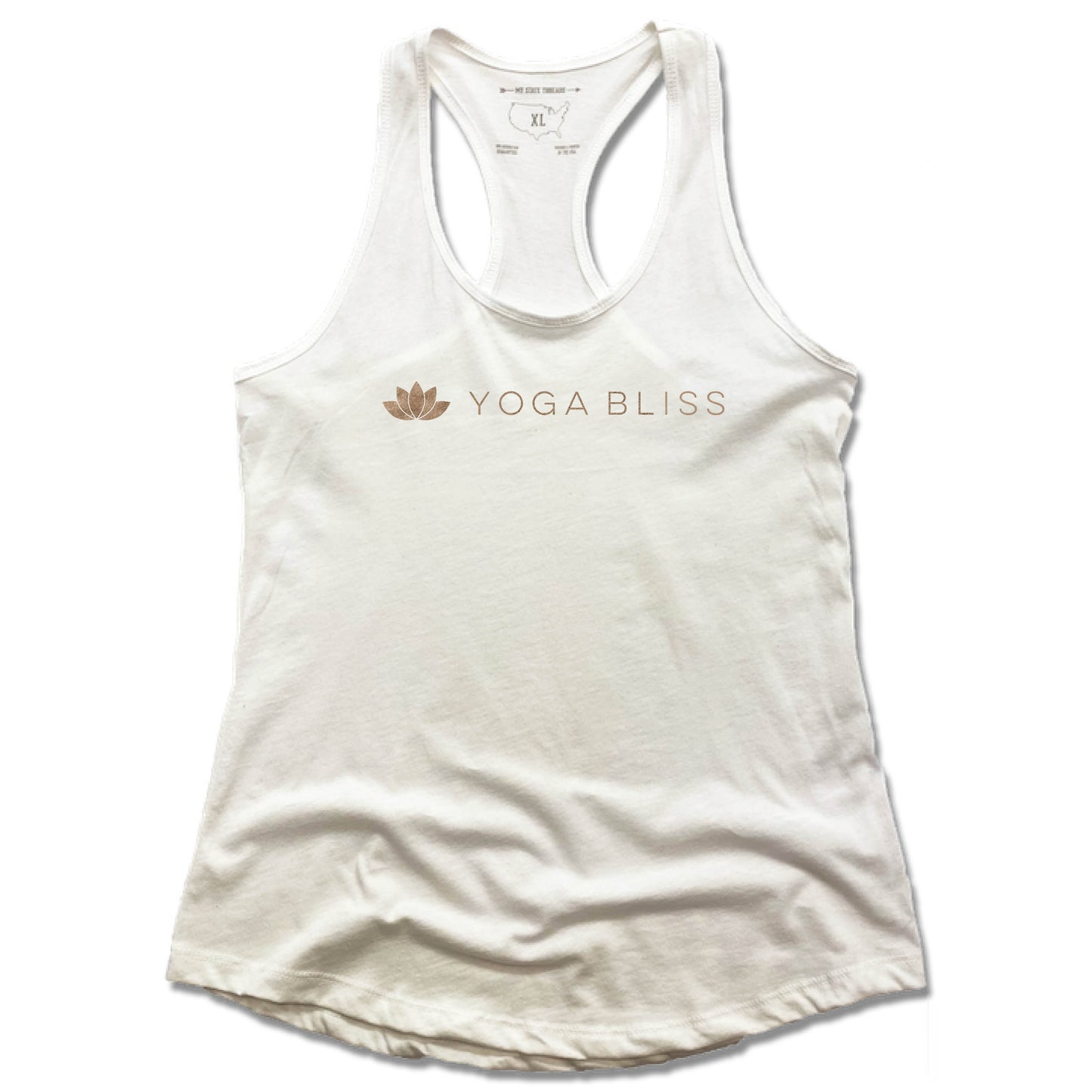 YOGA BLISS | LADIES WHITE TANK | GOLD LOGO