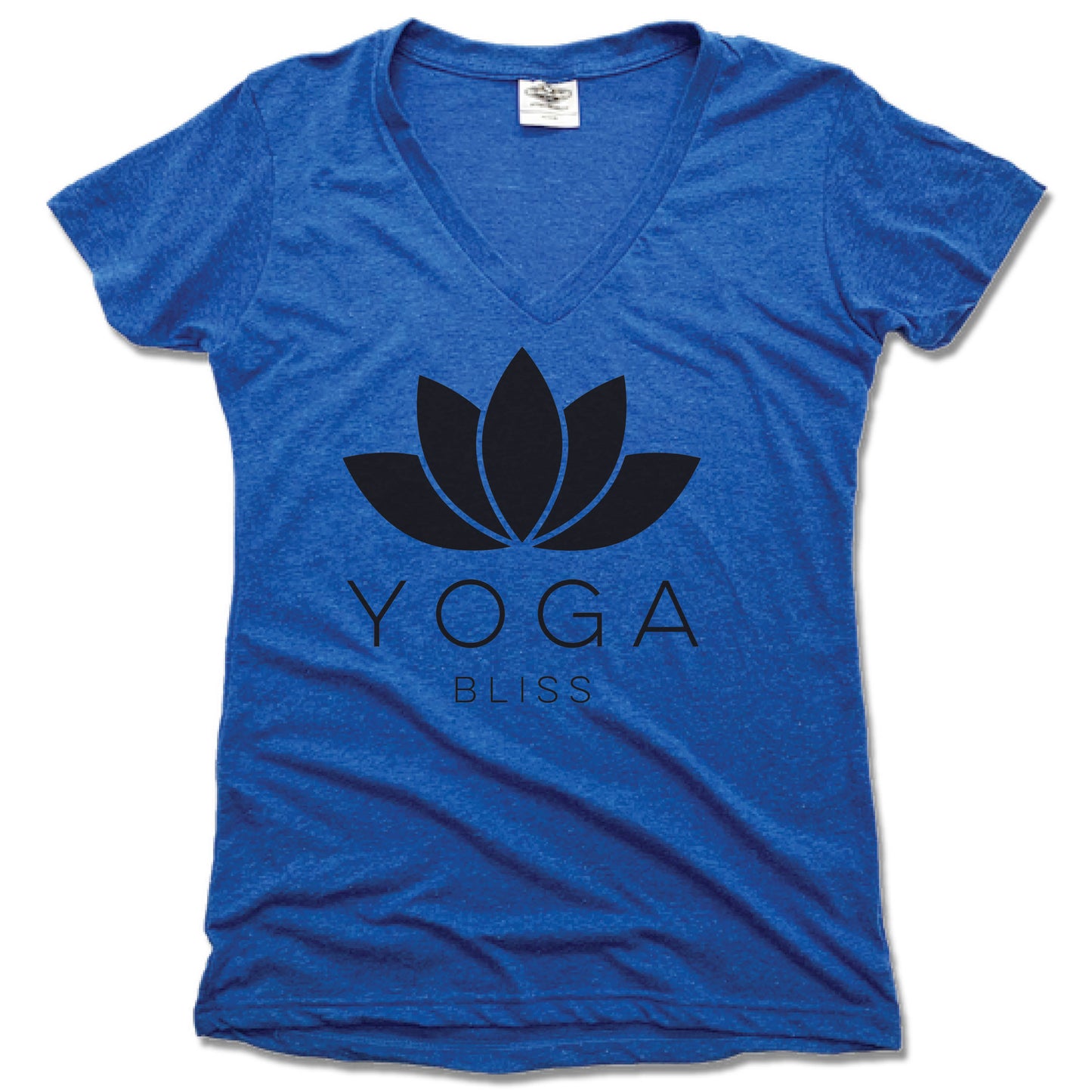 YOGA BLISS | LADIES BLUE V-NECK | BLACK LOTUS - My State Threads