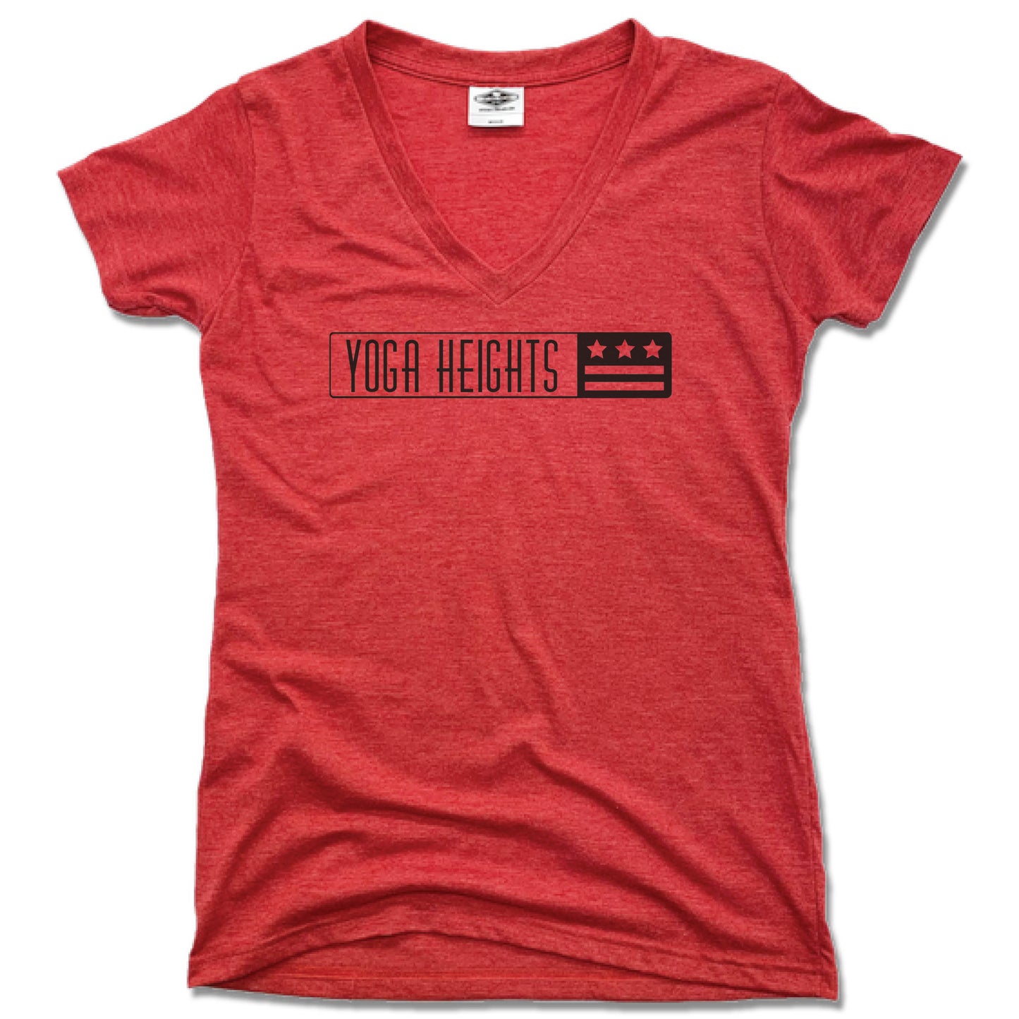 YOGA HEIGHTS | LADIES RED V-NECK | YH BLACK LOGO