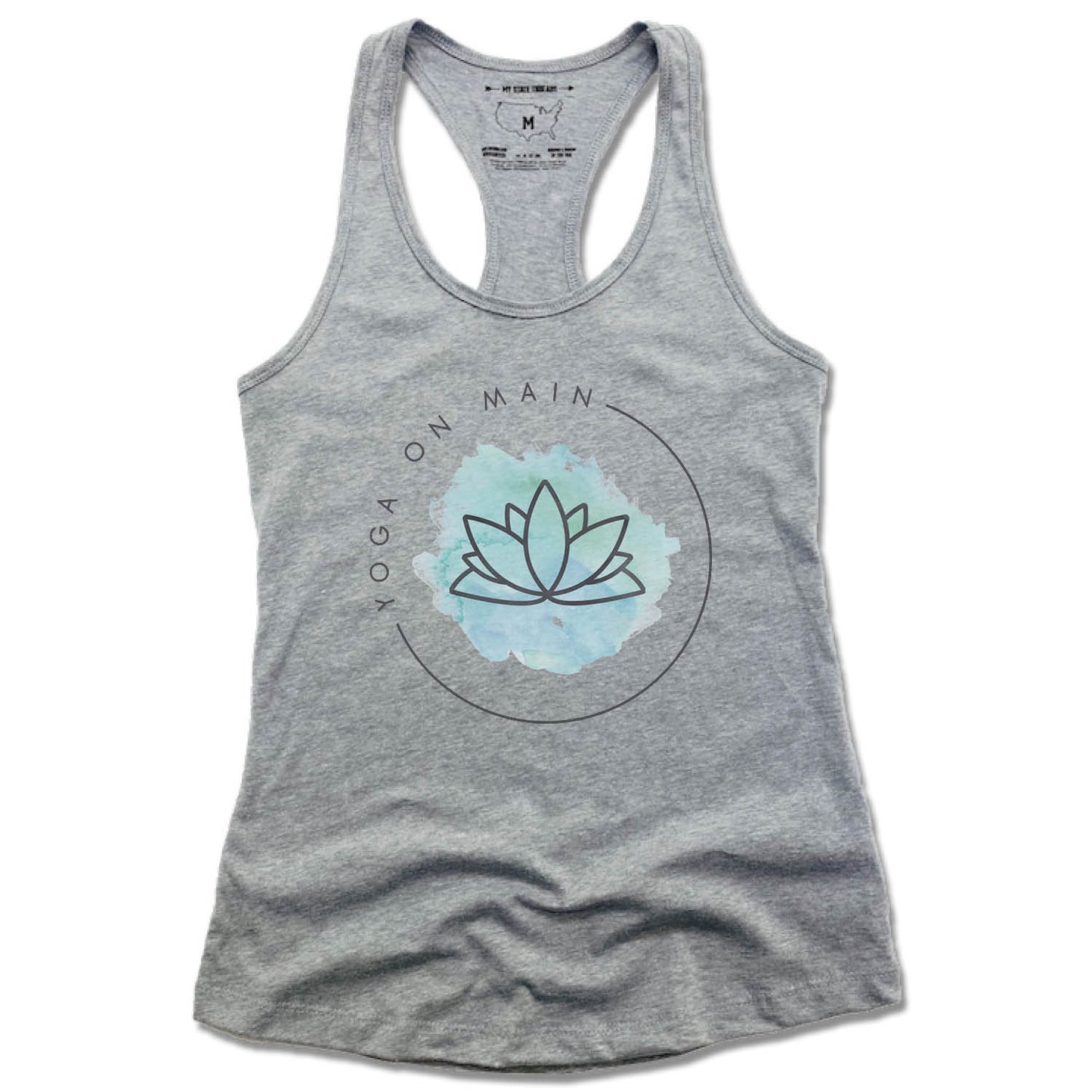 YOGA ON MAIN | LADIES GRAY TANK | COLOR LOGO - My State Threads