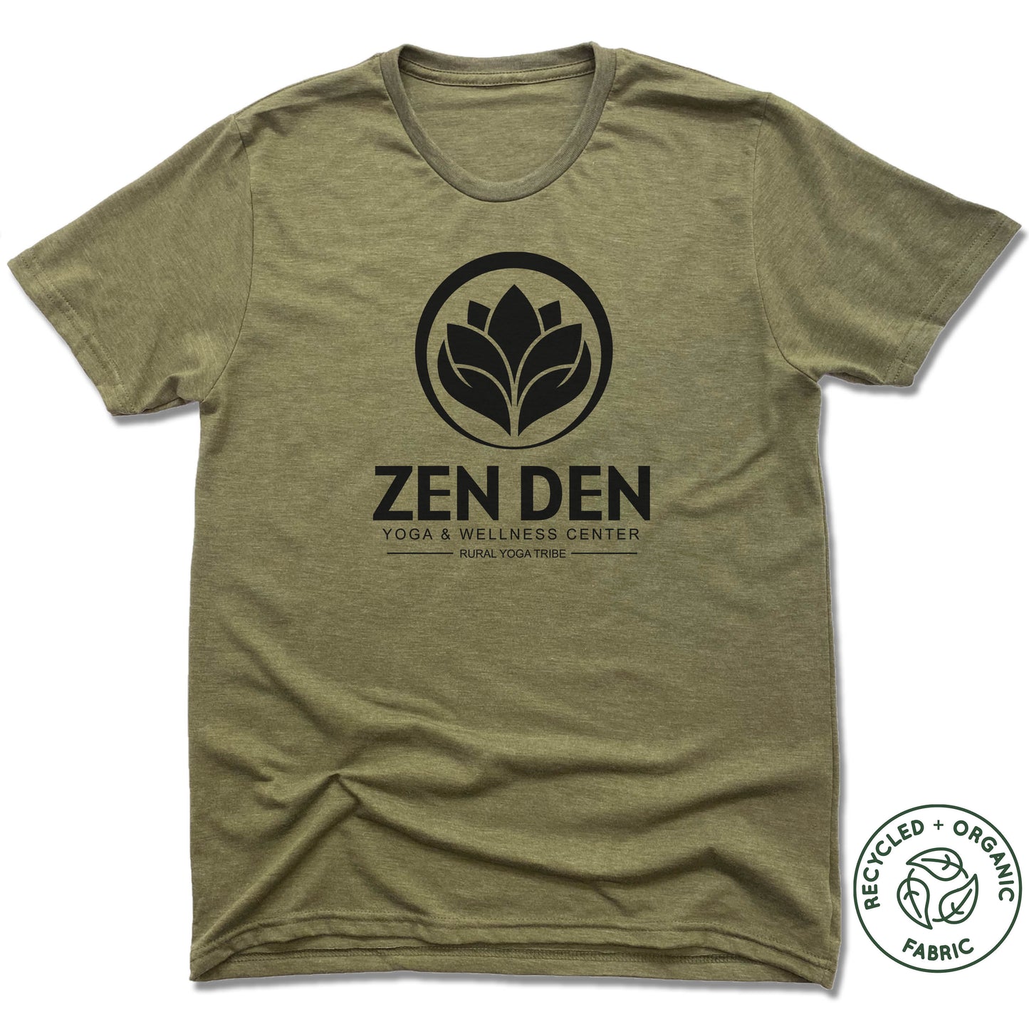 ZEN DEN BY RURAL YOGA TRIBE | UNISEX OLIVE Recycled Tri-Blend | BLACK LOGO