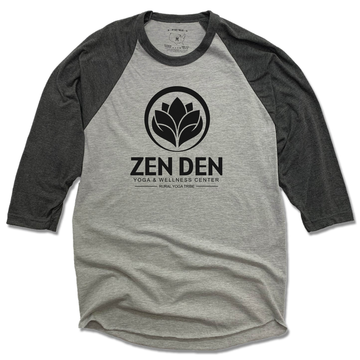 ZEN DEN BY RURAL YOGA TRIBE | GRAY 3/4 SLEEVE | BLACK LOGO - My State Threads
