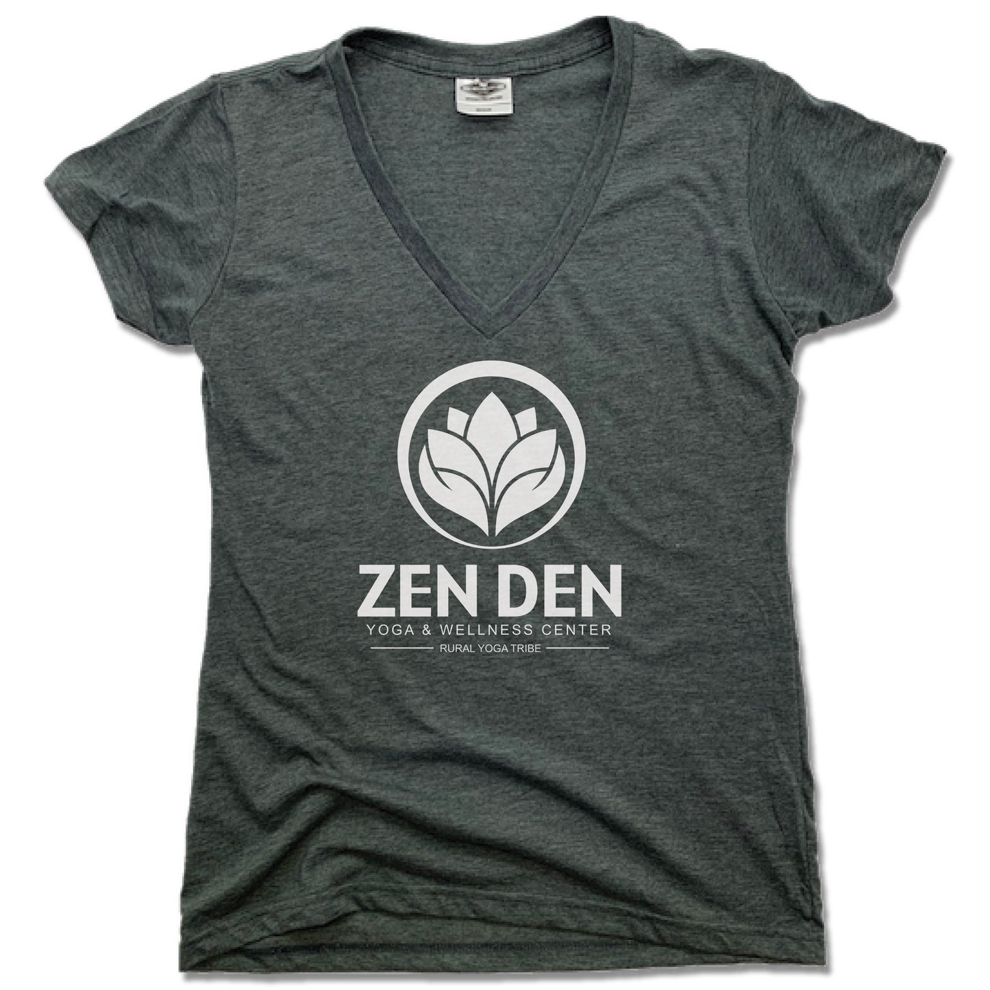 ZEN DEN BY RURAL YOGA TRIBE | LADIES V-NECK | WHITE LOGO