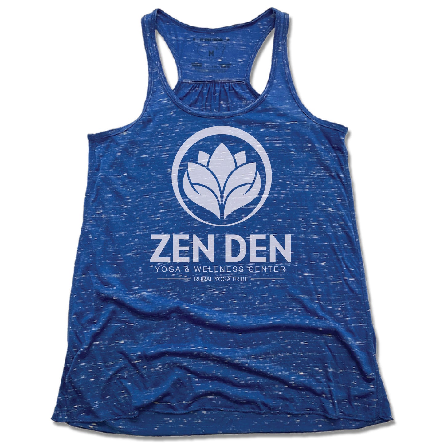 ZEN DEN BY RURAL YOGA TRIBE | LADIES BLUE FLOWY TANK | WHITE LOGO