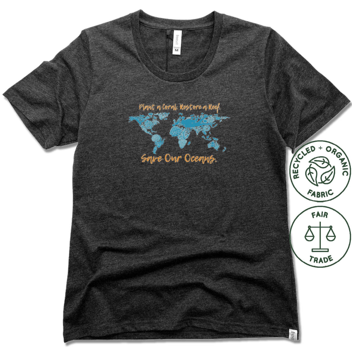 BAY ISLANDS REEF RESTORATION | FAIRTRADE FREESET BLACK LADIES TEE | SAVE OUR OCEANS