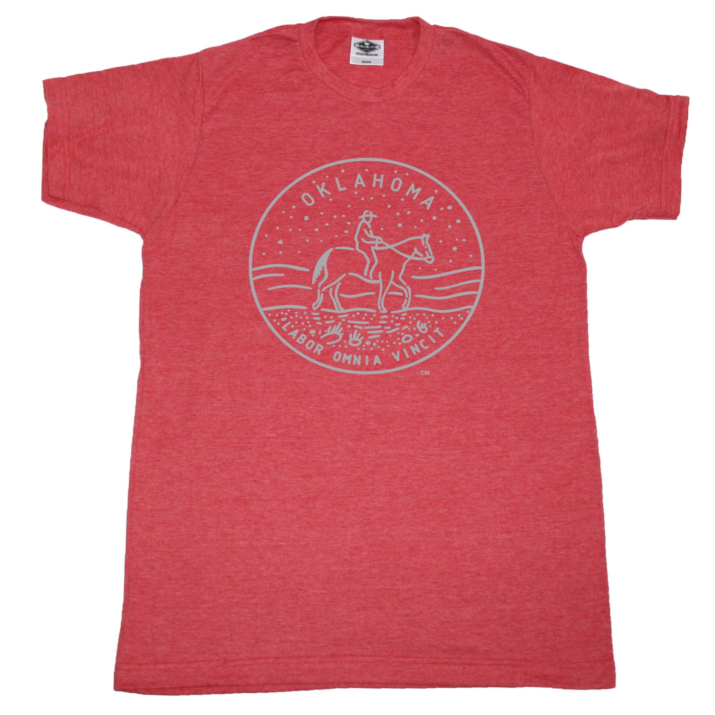 OKLAHOMA RED TEE | STATE SEAL | LABOR OMNIA VINCIT
