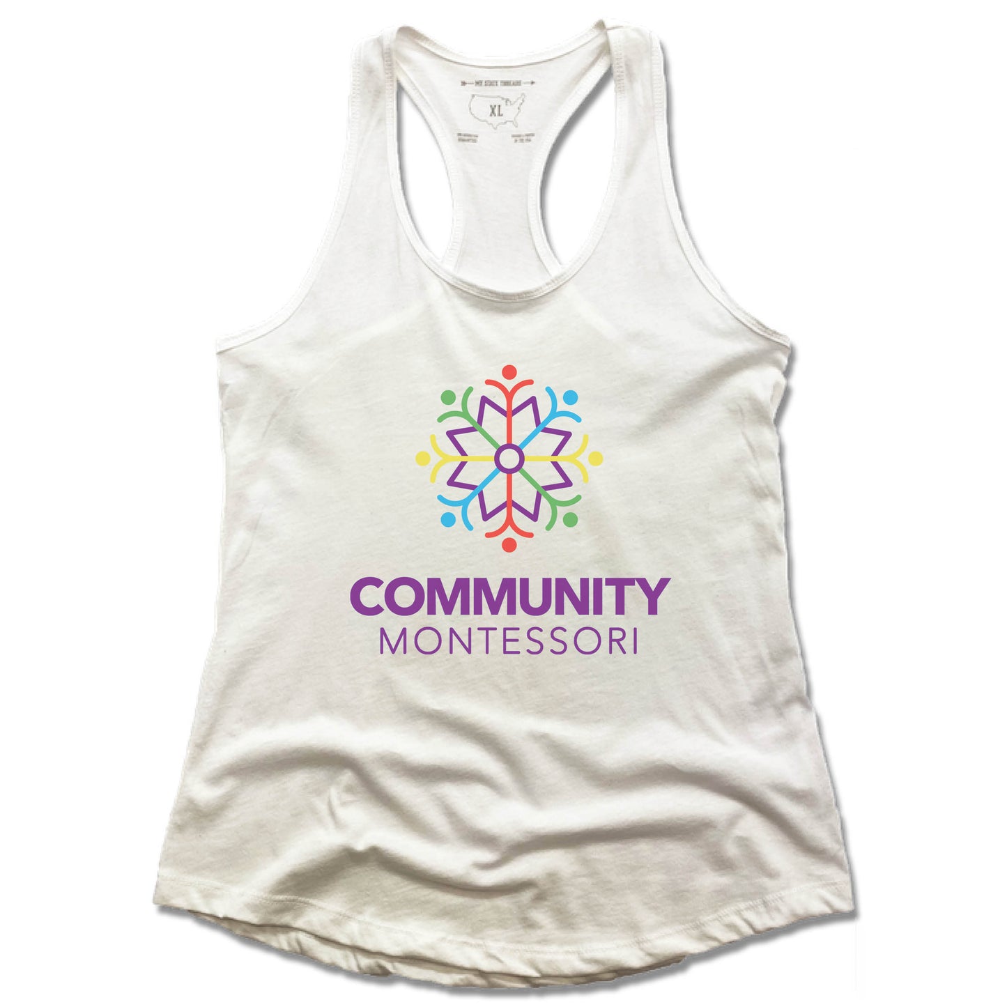 COMMUNITY MONTESSORI | LADIES WHITE TANK | COLOR LOGO