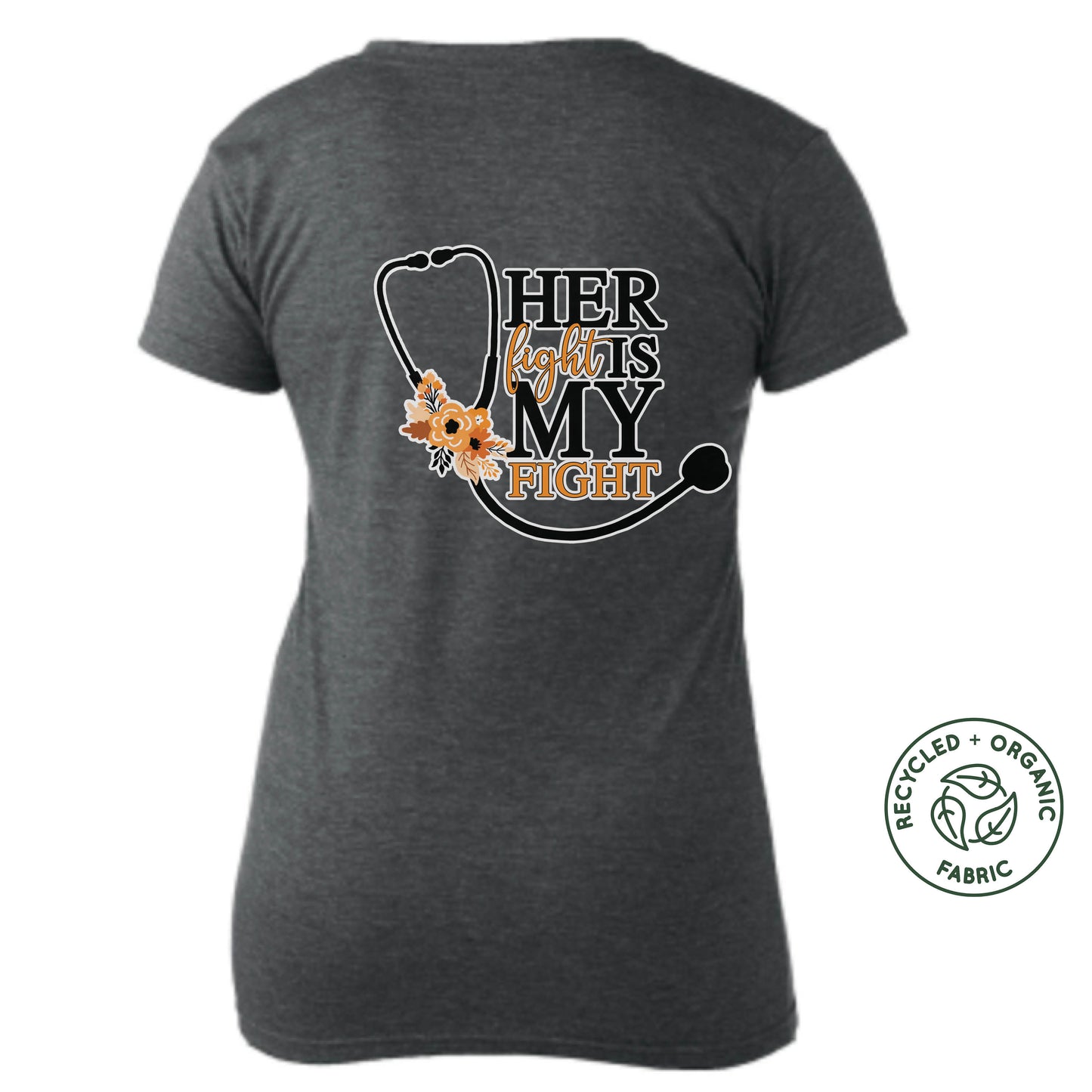 Glenda's Fight| Ladies V Neck Heather Charcoal tee