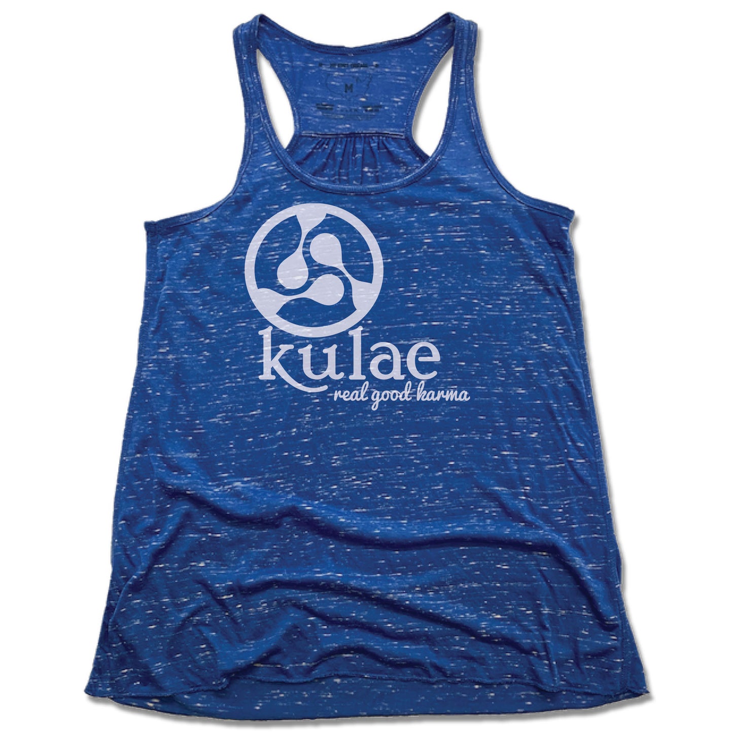 KULAE YOGA | LADIES BLUE FLOWY TANK | WHITE LOGO