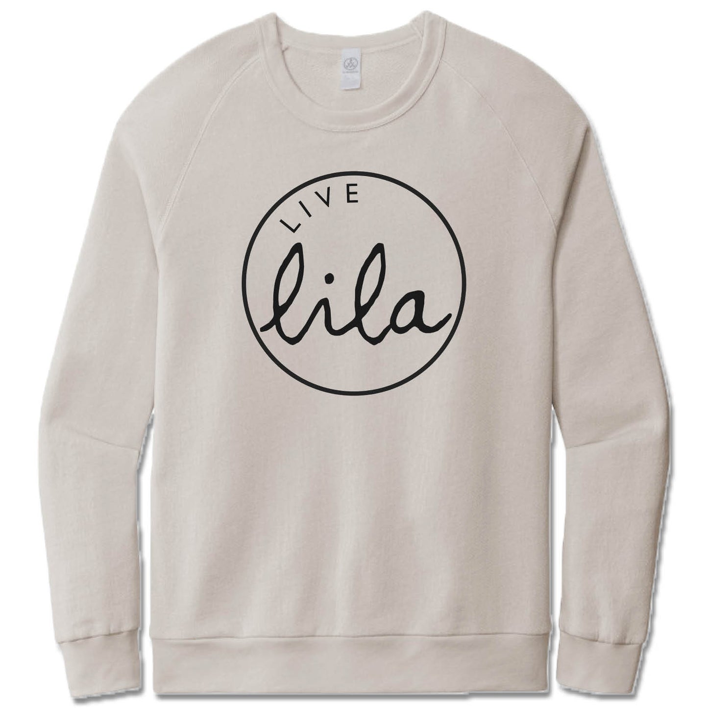 LILA YOGA | LIGHT GRAY FRENCH TERRY SWEATSHIRT | LIVE LOGO