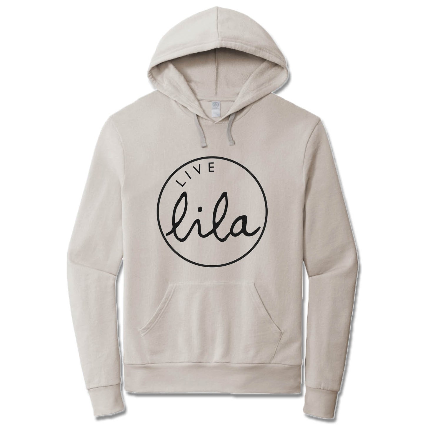 LILA YOGA | LIGHT GRAY FRENCH TERRY HOODIE | LIVE LOGO