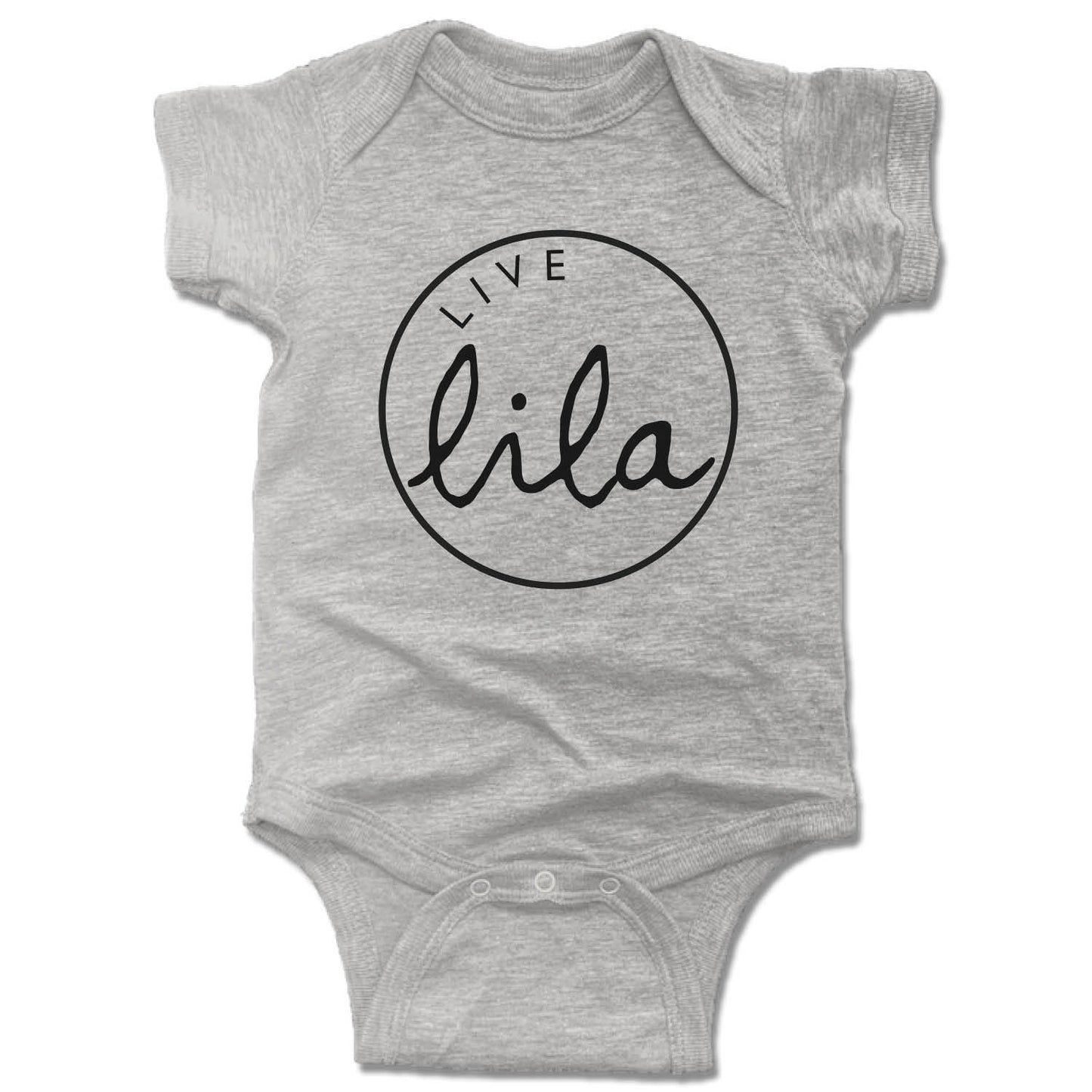 LILA YOGA | GRAY ONESIE | LIVE LOGO