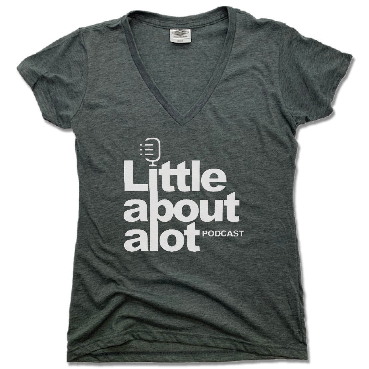 LITTLE ABOUT ALOT PODCAST | LADIES V-NECK | WHITE LOGO