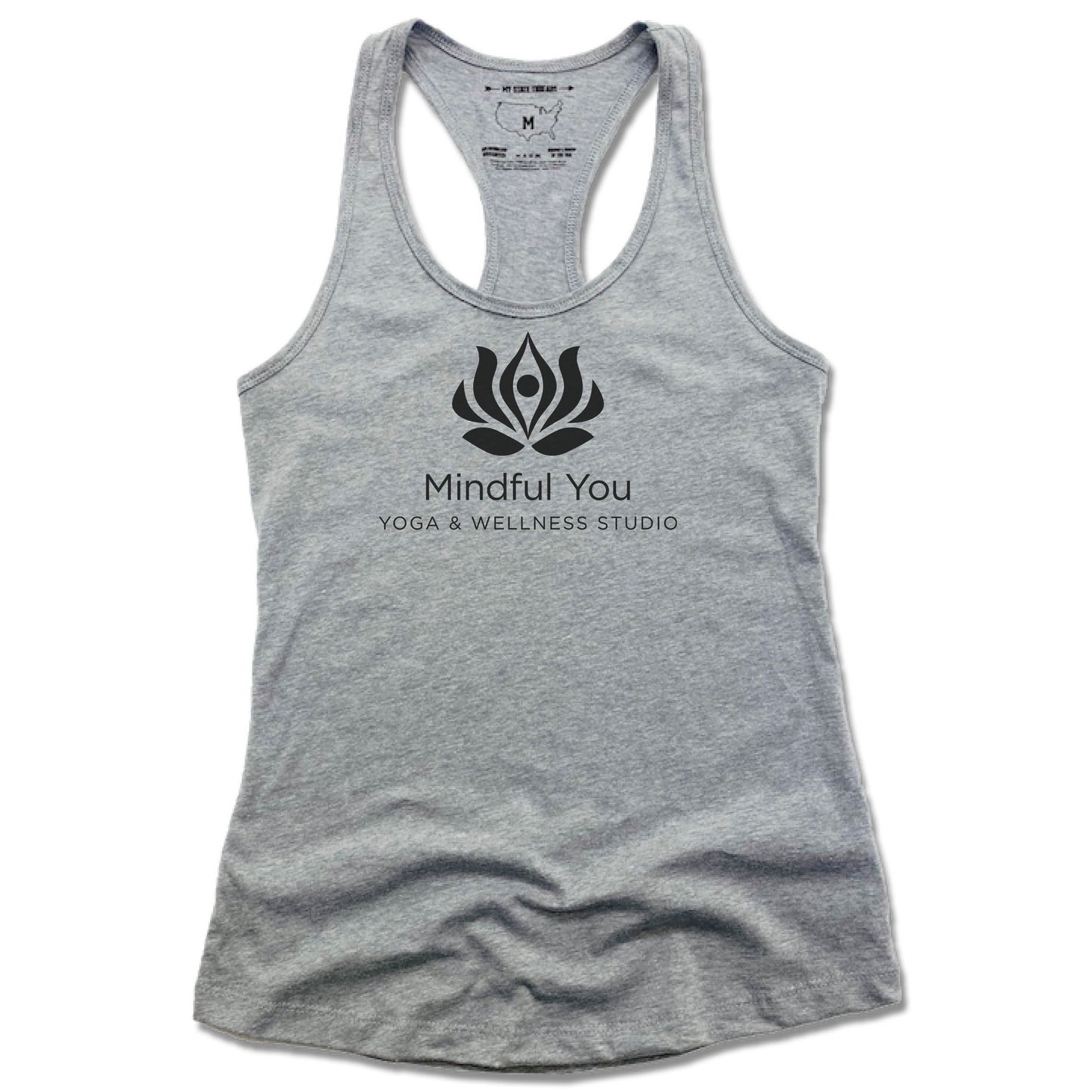 MINDFUL YOU YOGA & WELLNESS | LADIES GRAY TANK | BLACK LOGO - My State Threads
