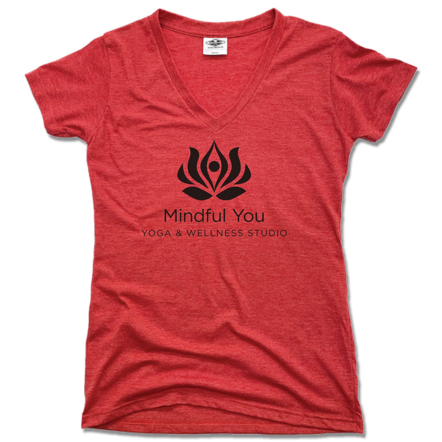 MINDFUL YOU YOGA & WELLNESS | LADIES RED V-NECK | BLACK LOGO
