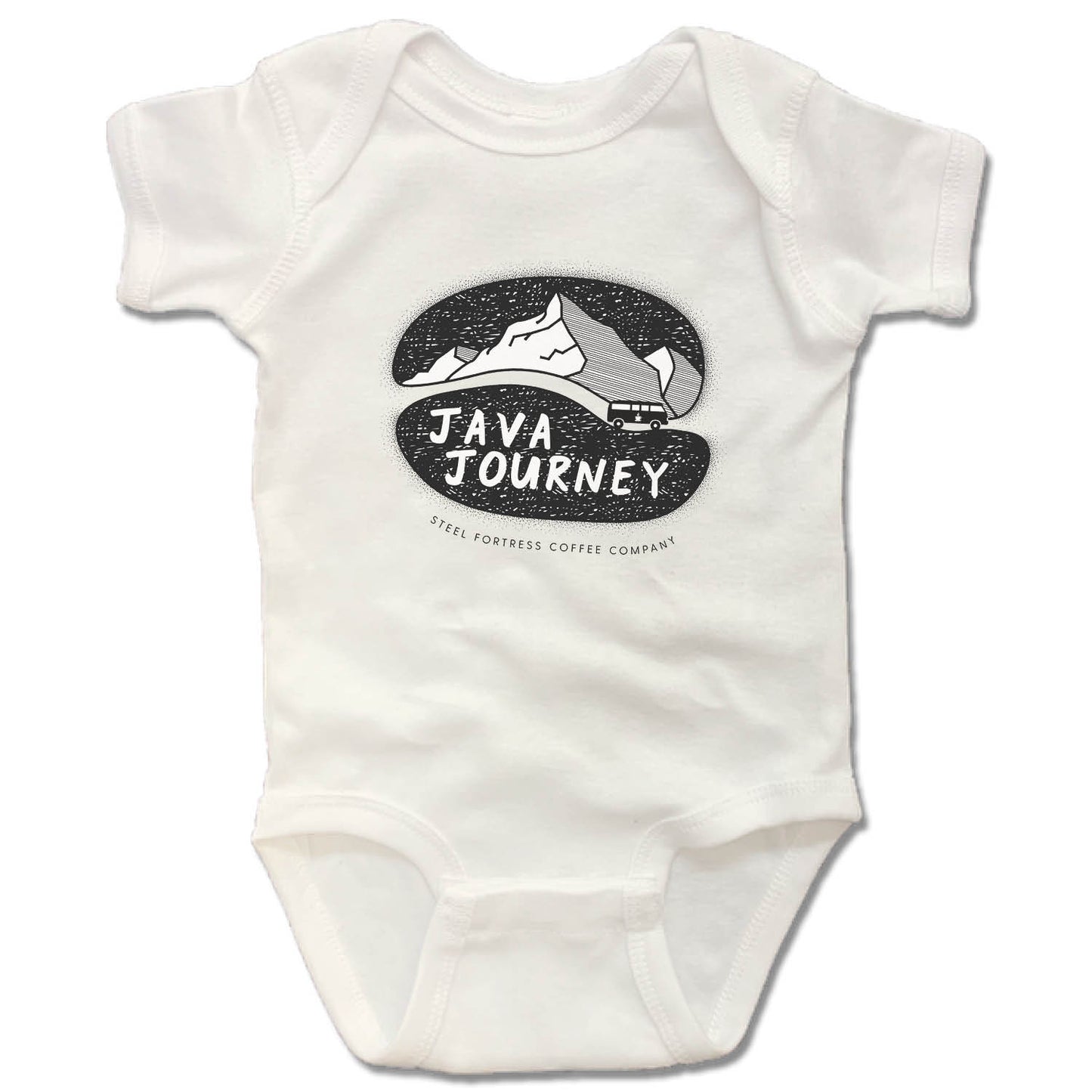 STEEL FORTRESS COFFEE | WHITE ONESIE | BLACK LOGO