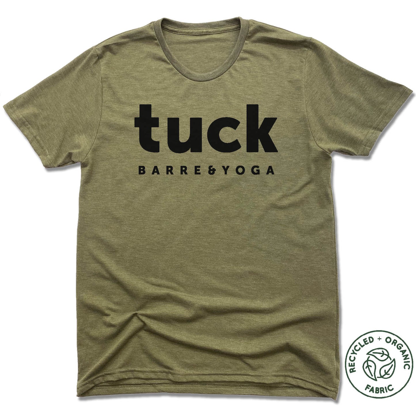 TUCK BARRE & YOGA | UNISEX OLIVE Recycled Tri-Blend | BLACK LOGO - My State Threads