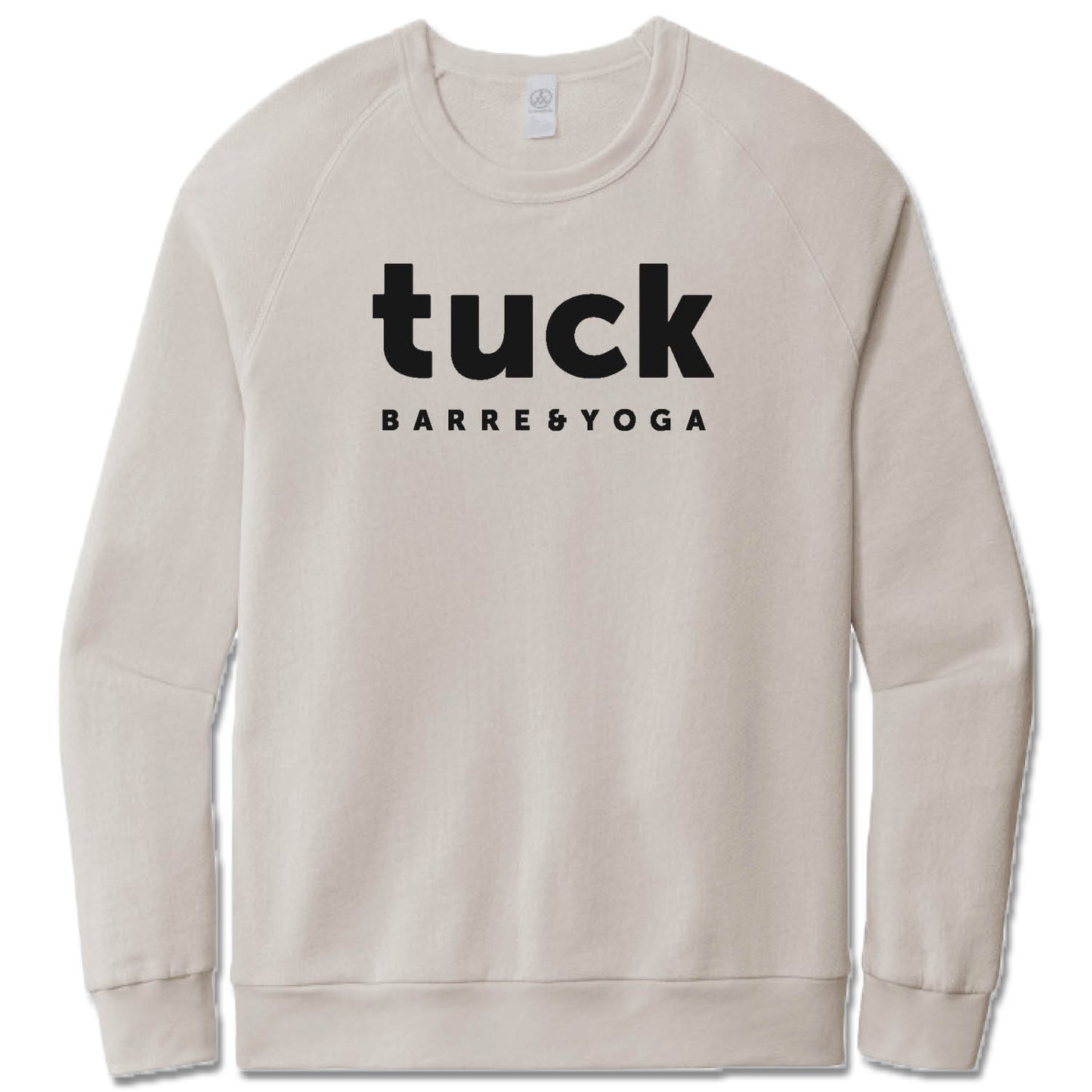 TUCK BARRE & YOGA | LIGHT GRAY FRENCH TERRY SWEATSHIRT | BLACK LOGO