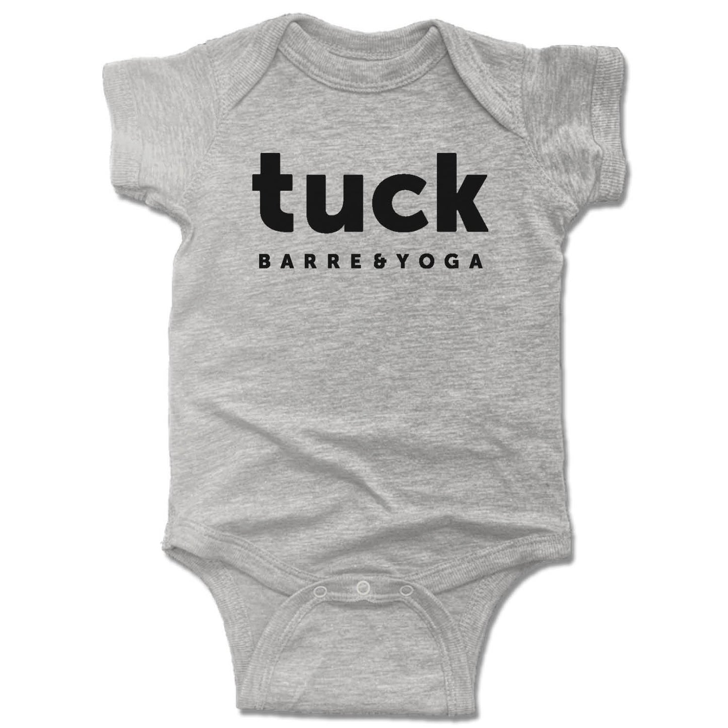 TUCK BARRE & YOGA | GRAY ONESIE | BLACK LOGO