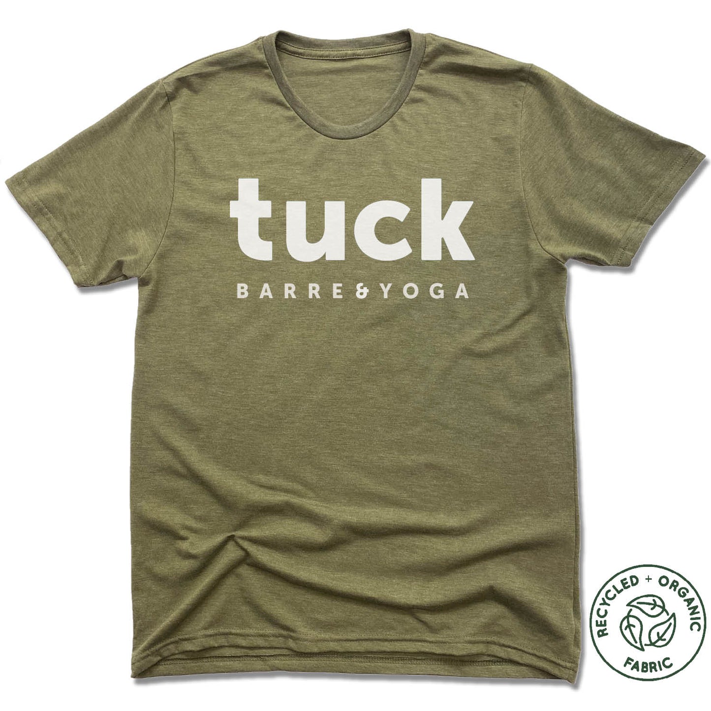 TUCK BARRE & YOGA | UNISEX OLIVE Recycled Tri-Blend | WHITE LOGO