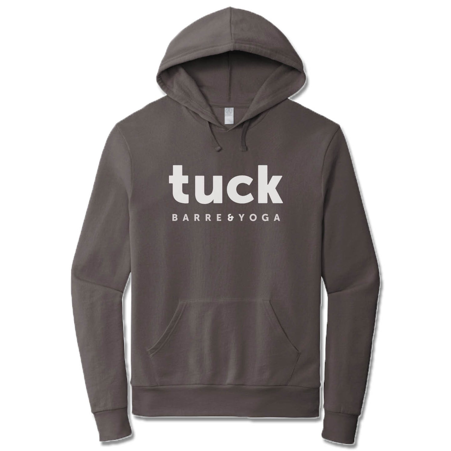 TUCK BARRE & YOGA | DARK GRAY FRENCH TERRY HOODIE | WHITE LOGO