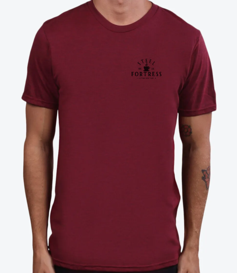 STEEL FORTRESS COFFEE | UNISEX VINO RED Recycled Tri-Blend | CREST - My State Threads