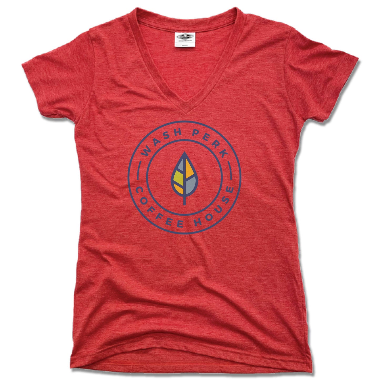 WASHPERK COFFEE HOUSE | LADIES RED V-NECK | LEAF STAMP