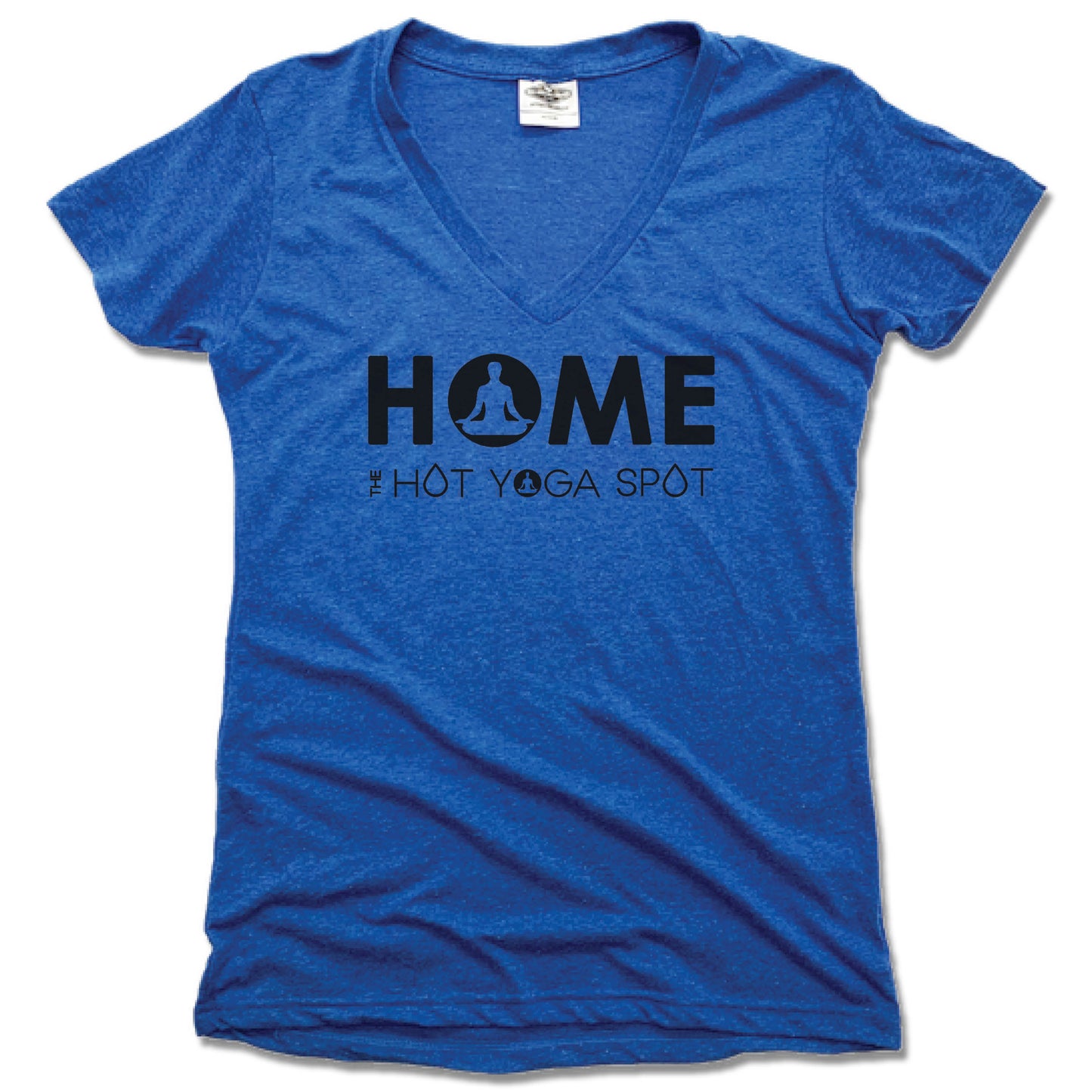 THE HOT YOGA SPOT | LADIES BLUE V-NECK | HOME LOGO BLACK - My State Threads