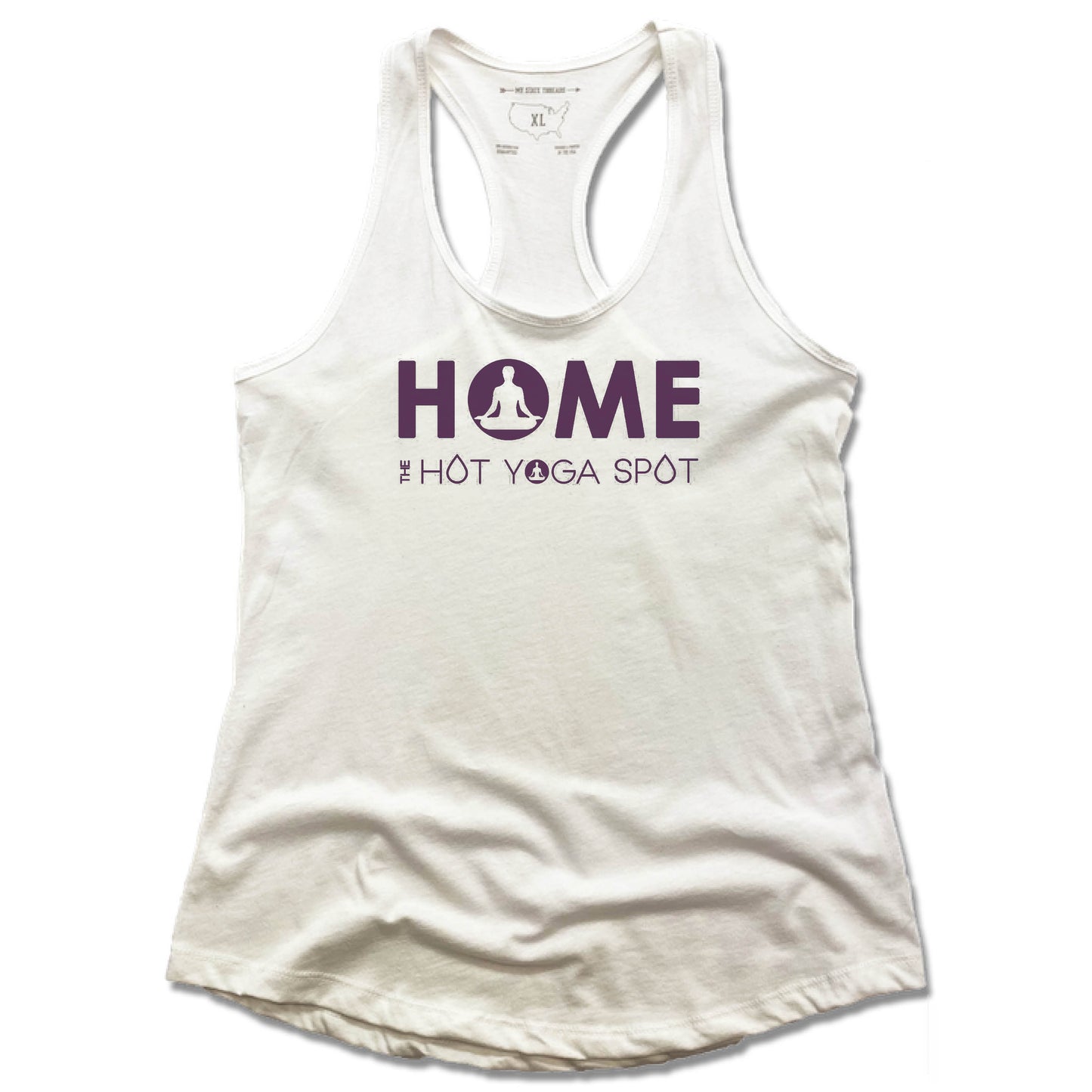 THE HOT YOGA SPOT | LADIES WHITE TANK | HOME LOGO PURPLE - My State Threads