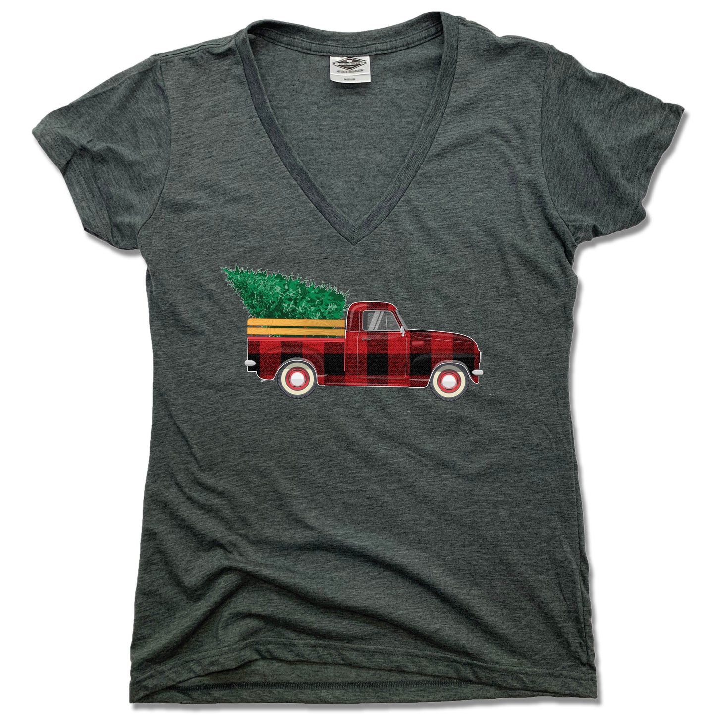 HOLIDAY TRUCK | LADIES V-NECK | PLAID