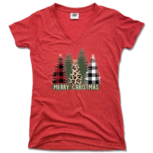 CHRISTMAS TREES | LADIES RED V-NECK | COMFY PATTERNS