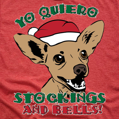 YO QUIERO | LADIES RED V-NECK | STOCKINGS AND BELLS