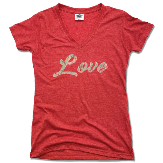 LOVE | LADIES RED V-NECK | FLORAL