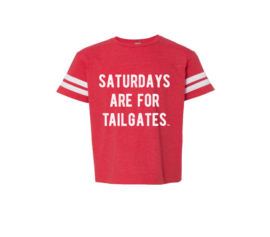 FOOTBALL |  RED KIDS TEE | SATURDAYS ARE FOR TAILGATES | WHITE