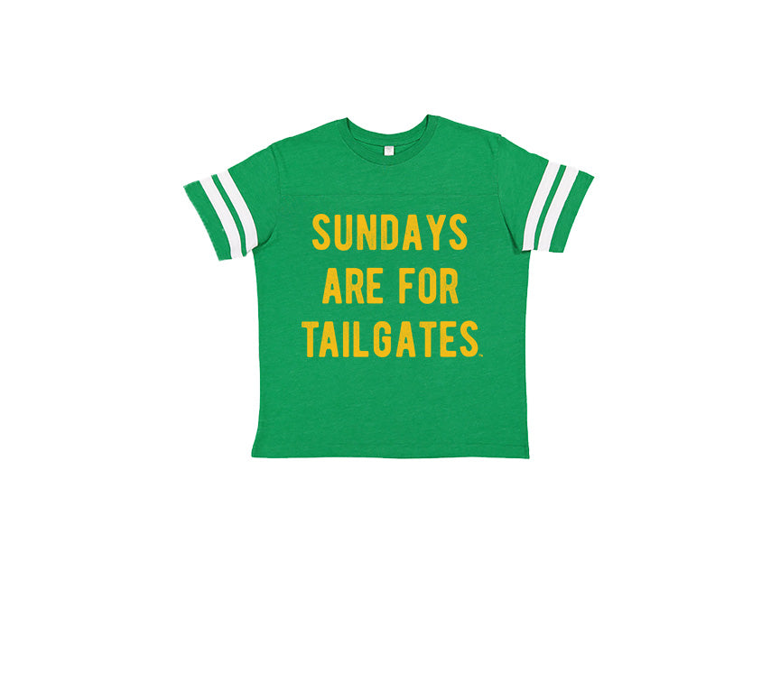 FOOTBALL |  GREEN KIDS TEE | SUNDAYS ARE FOR TAILGATES | GOLD