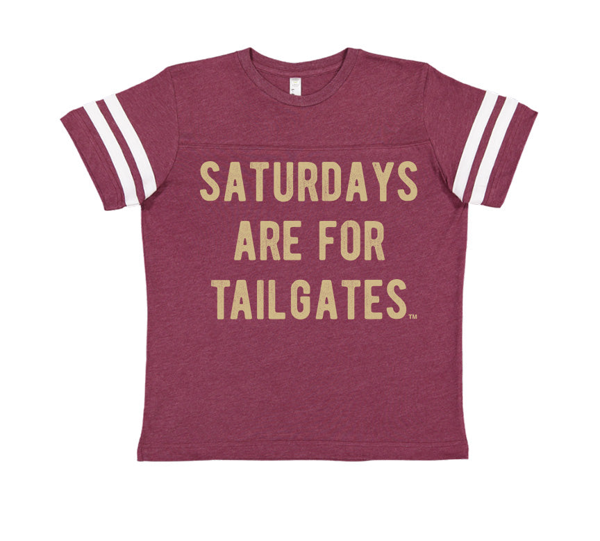 FOOTBALL | BURGUNDY KIDS' TEE | SATURDAYS ARE FOR TAILGATES | GOLD