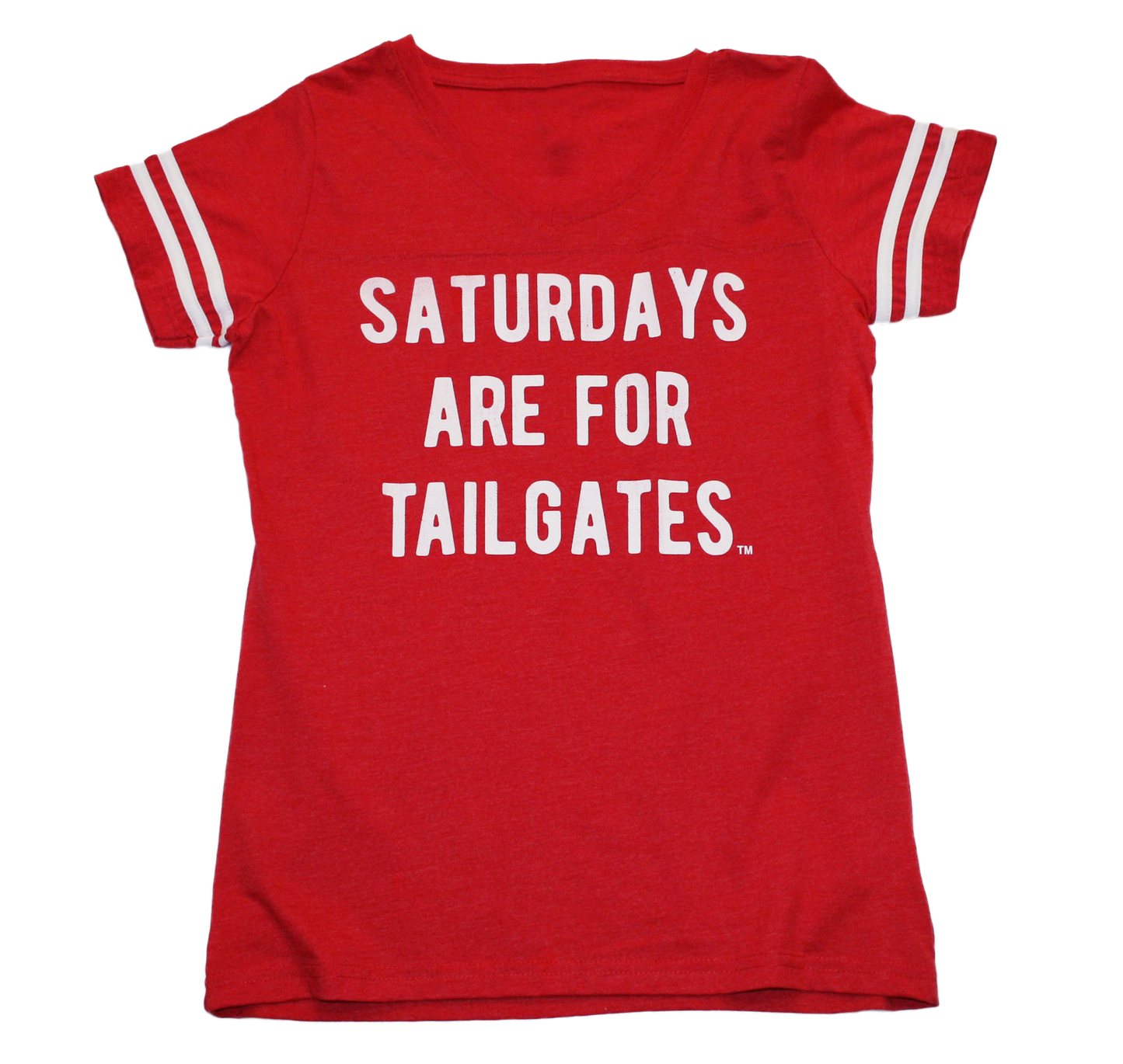 FOOTBALL | RED LADIES TEE | SATURDAYS ARE FOR TAILGATES | WHITE