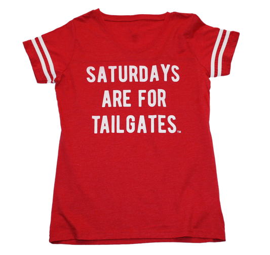 FOOTBALL | RED LADIES TEE | SATURDAYS ARE FOR TAILGATES | WHITE