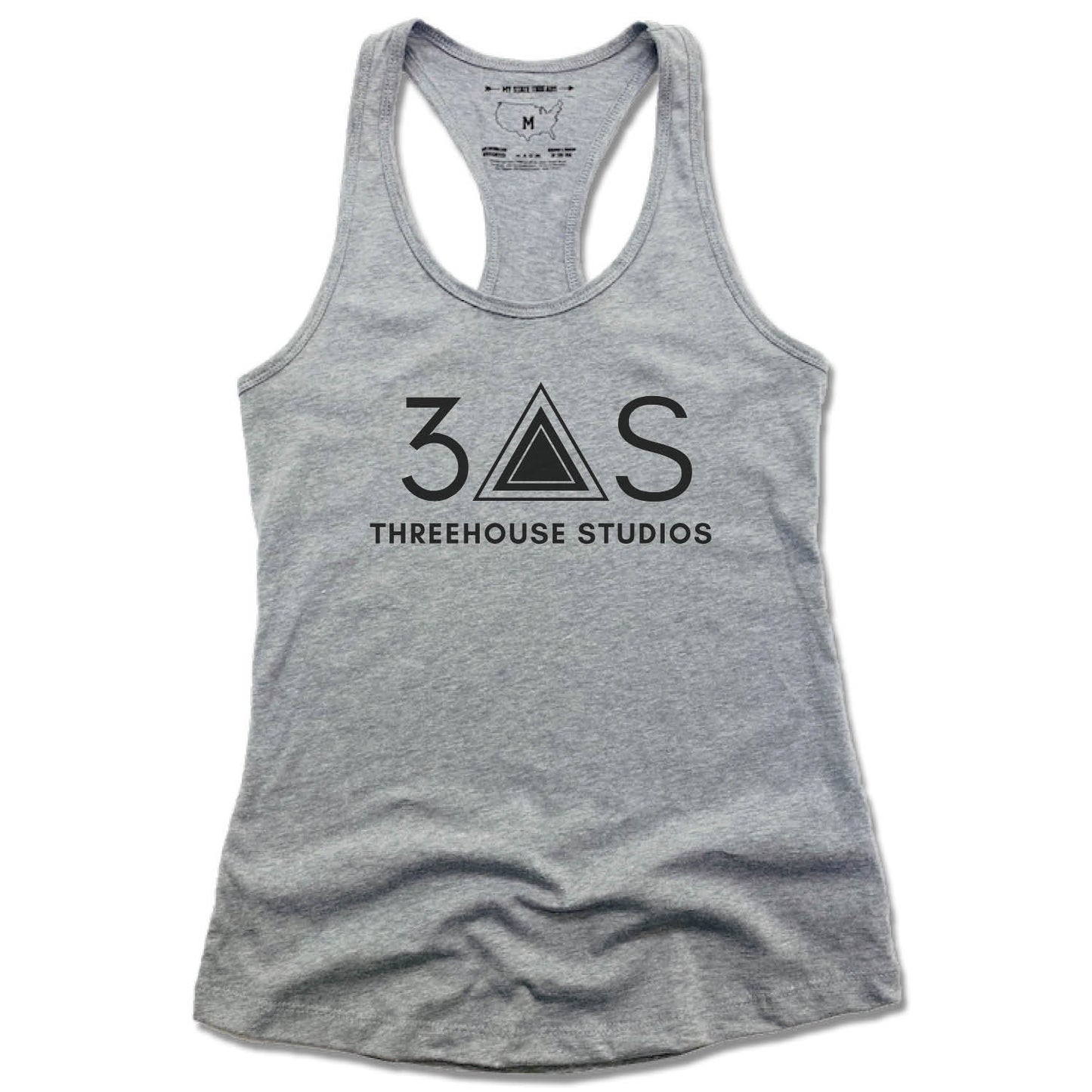 THREEHOUSE STUDIOS | LADIES GRAY TANK | BLACK LOGO