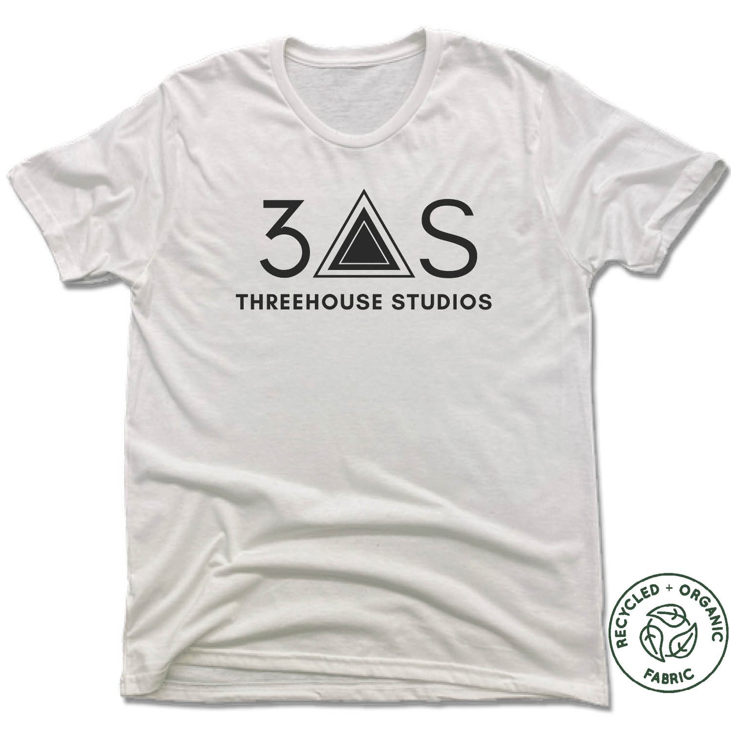 THREEHOUSE STUDIOS | UNISEX WHITE Recycled Tri-Blend | BLACK LOGO