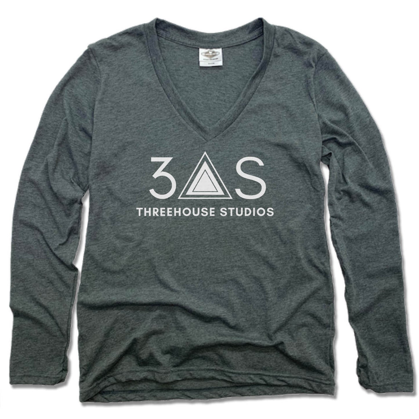 THREEHOUSE STUDIOS | LADIES' LONG SLEEVE TEE | WHITE LOGO