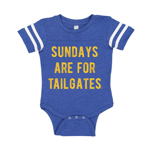 FOOTBALL |  BLUE ONESIE | SUNDAYS ARE FOR TAILGATES | GOLD