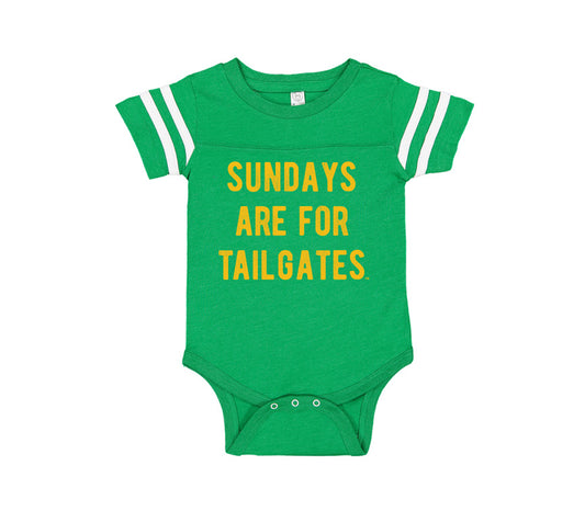 FOOTBALL |  GREEN ONESIE TEE | SUNDAYS ARE FOR TAILGATES | GOLD