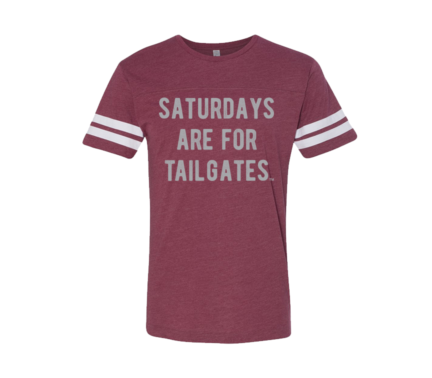 FOOTBALL | BURGUNDY UNISEX TEE | SATURDAYS ARE FOR TAILGATES | GREY