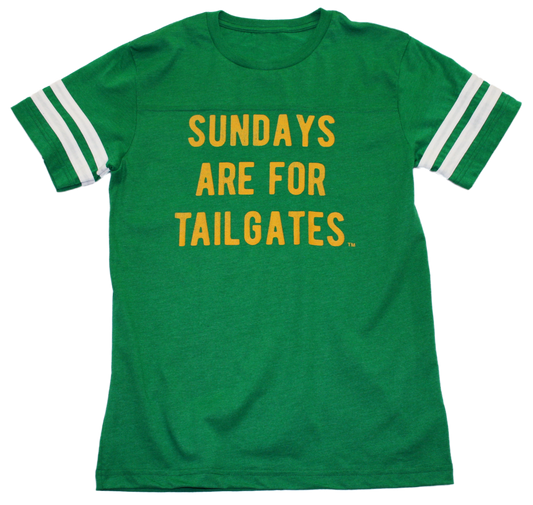 FOOTBALL |  GREEN UNISEX TEE | SUNDAYS ARE FOR TAILGATES | GOLD